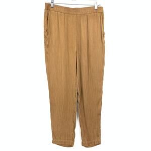 Soft Surroundings Womens M Tan Cupro Rayon Plisse Crinkle Pants Smocked Waist